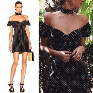 Alexis- Black and White Polka Dot Choker Loele Mini Dress Sweetheart Neck Size M